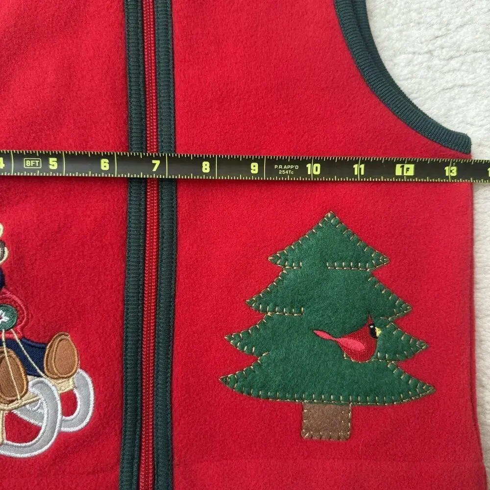 Red Christmas Bear Sledding Fleece Vest Boys 24M Applique Cardinal Tree Holiday